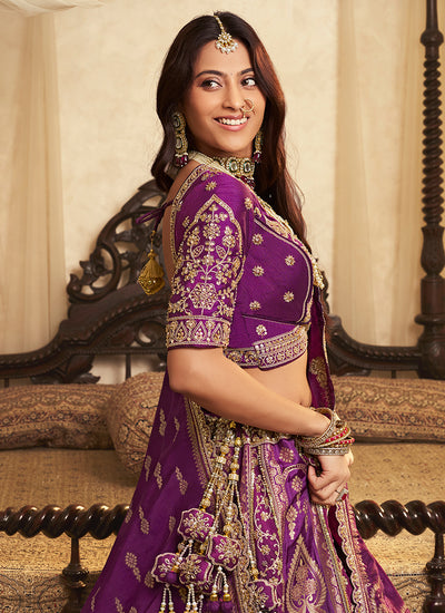 Purple Traditional Embroidered Bridal Lehenga Choli