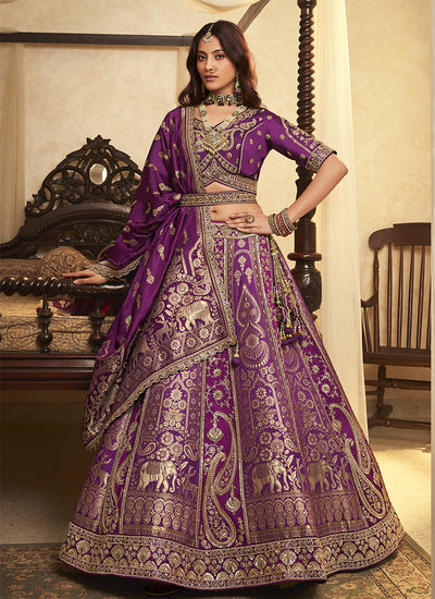 Purple Traditional Embroidered Bridal Lehenga Choli