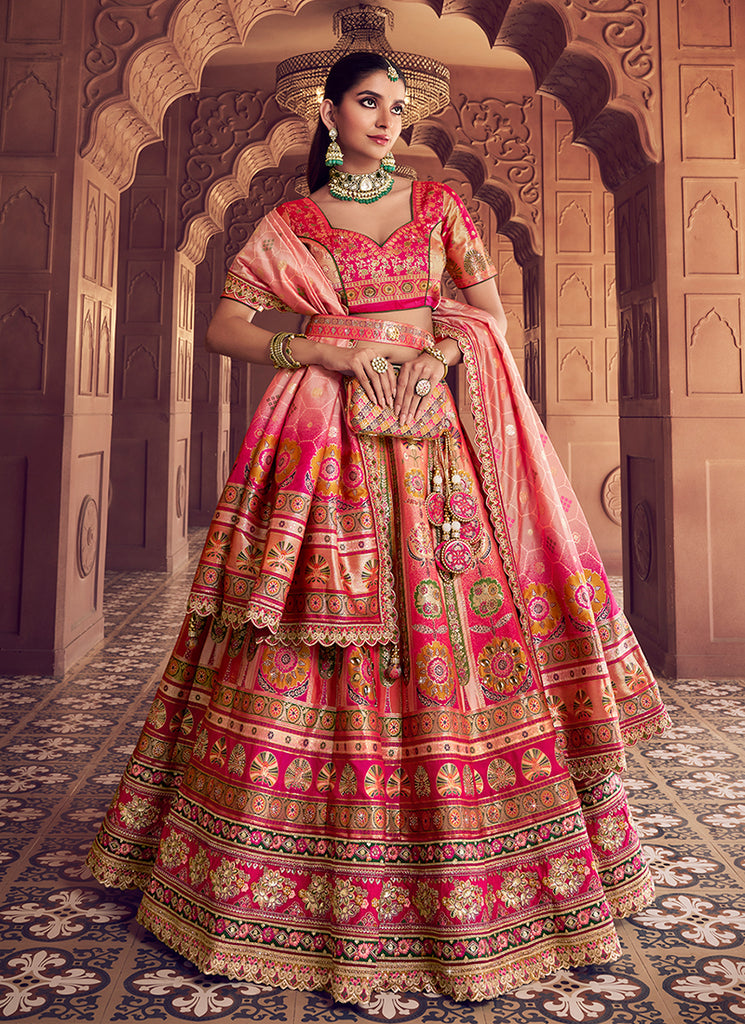 Blush Pink and Peach Embroidered Bridal Lehenga Choli