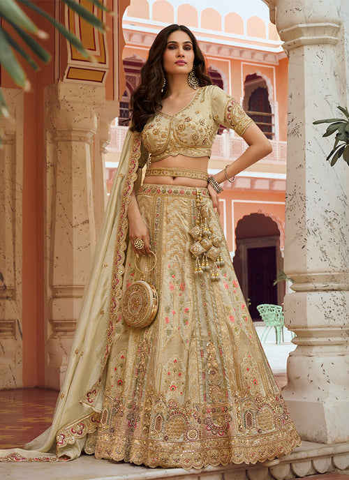 Cream Multi Embroidery Wedding Lehenga Choli