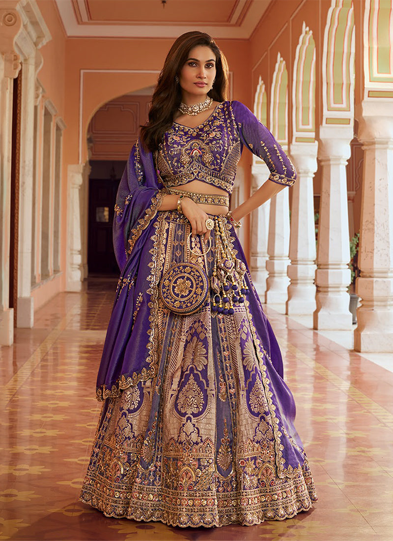 Purple Multi Embroidery Wedding Lehenga Choli