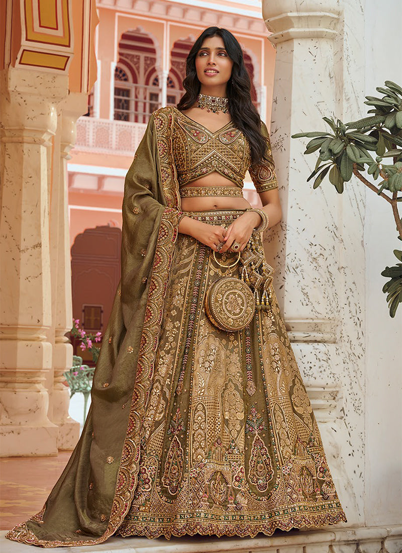 Mehendi Green Embroidery Wedding Lehenga Choli