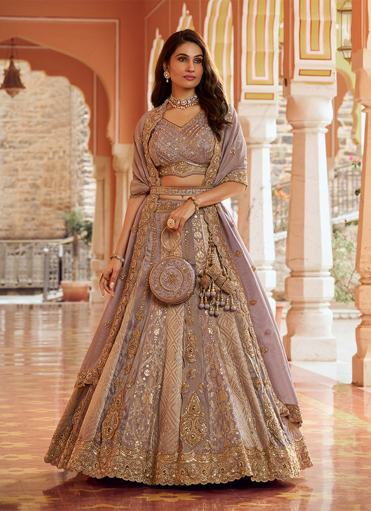 Lavender Multi Embroidery Wedding Lehenga Choli