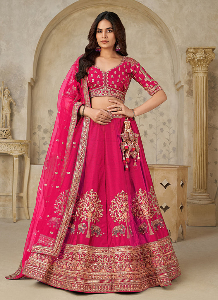 Magenta Pink Multi Embroidery Bridal Lehenga Choli
