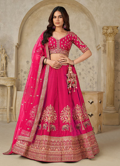 Magenta Pink Multi Embroidery Bridal Lehenga Choli