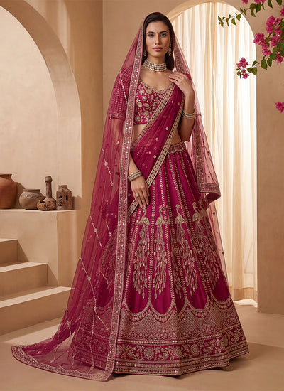 Magenta Pink Embroidered Wedding Lehenga Choli