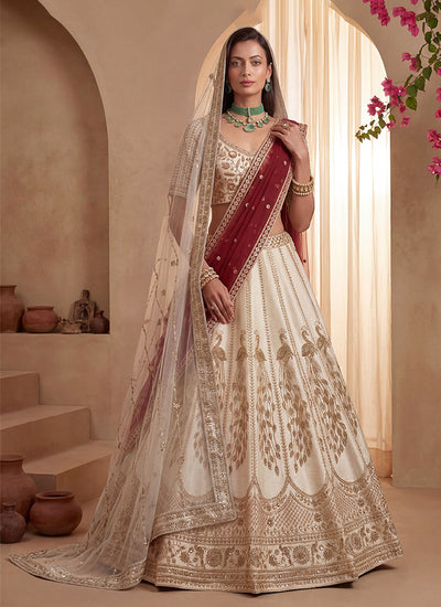 Ivory White Embroidered Wedding Lehenga Choli