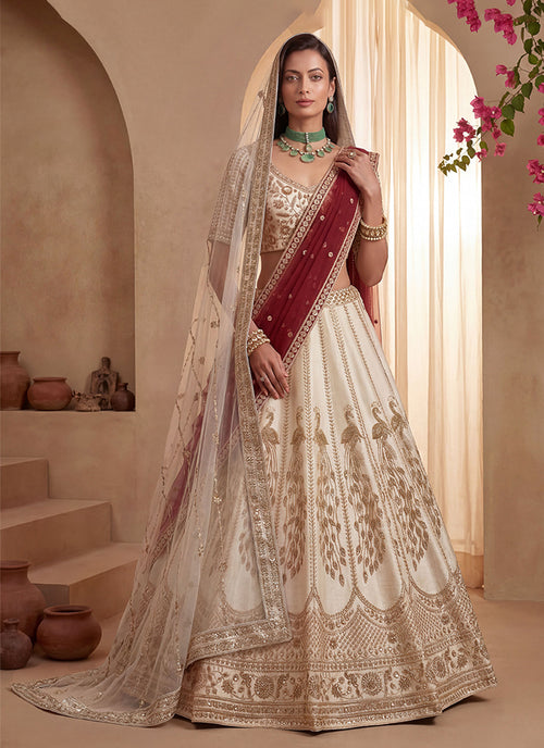 Ivory White Embroidered Wedding Lehenga Choli