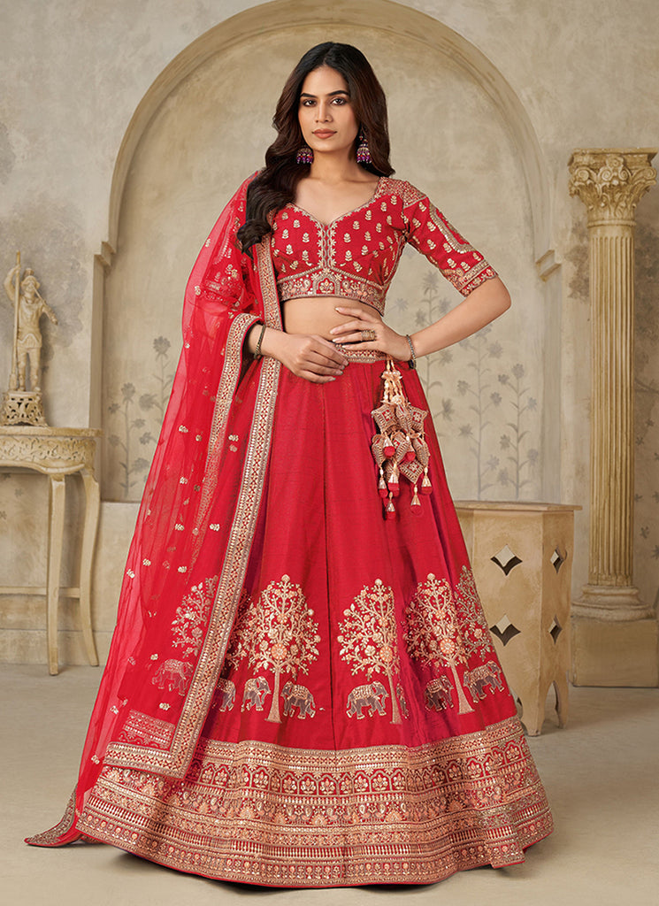 Red Multi Embroidery Bridal Lehenga Choli