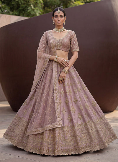 Lilac Purple Traditional Embroidered Silk Lehenga Choli