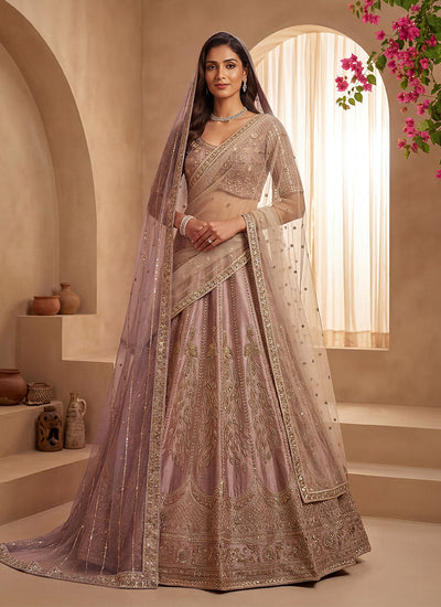 Dusty Mauve Embroidered Wedding Lehenga Choli