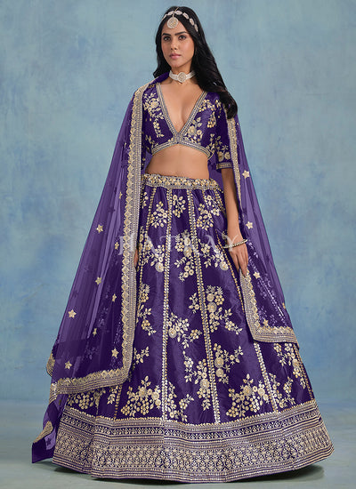 Violet Embroidery Wedding Lehenga Choli