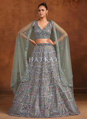 Mist Blue Mirror Embroidery Lehenga Choli