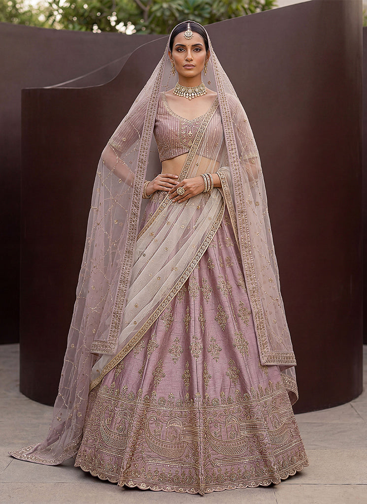 Lilac Purple Traditional Embroidered Silk Lehenga Choli