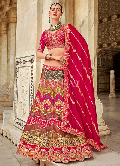 Rani Pink Multicolored Embroidery Silk Lehenga Choli
