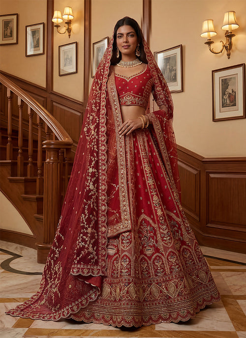 Bridal Red Embroidered Wedding Lehenga Choli