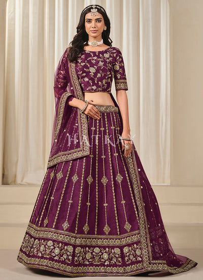Wine Purple Embroidery Wedding Lehenga Choli