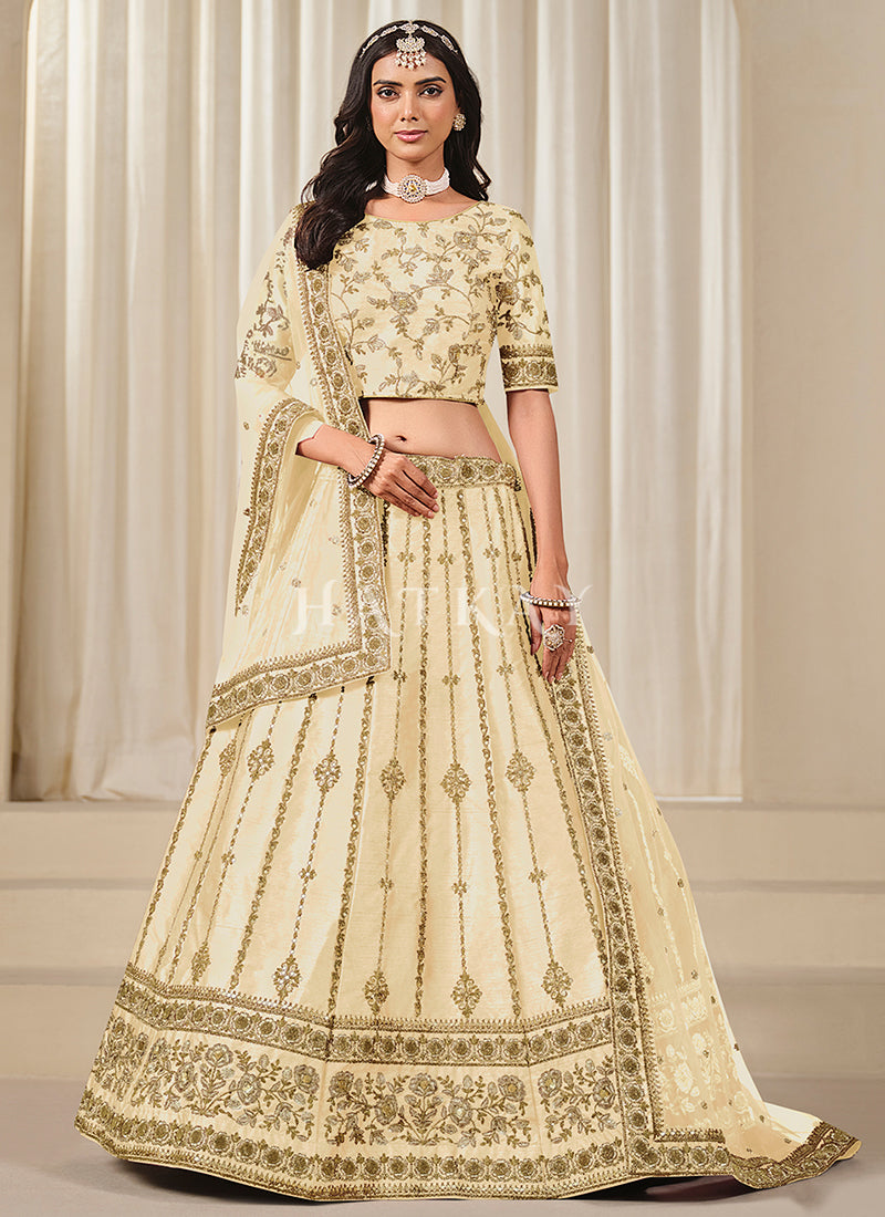 Cream Embroidery Wedding Lehenga Choli