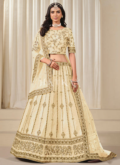 Cream Embroidery Wedding Lehenga Choli