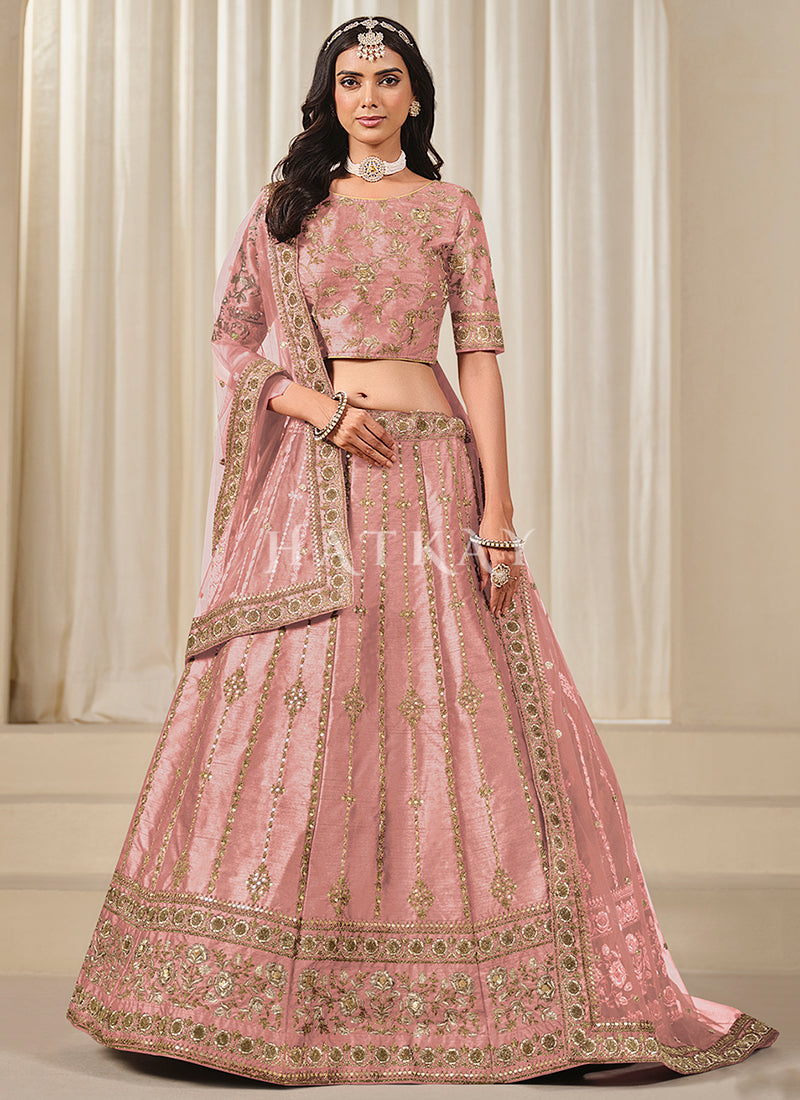 Rose Pink Embroidery Wedding Lehenga Choli