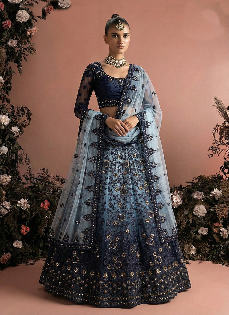 Navy Blue Embroidered Traditional Lehenga Choli