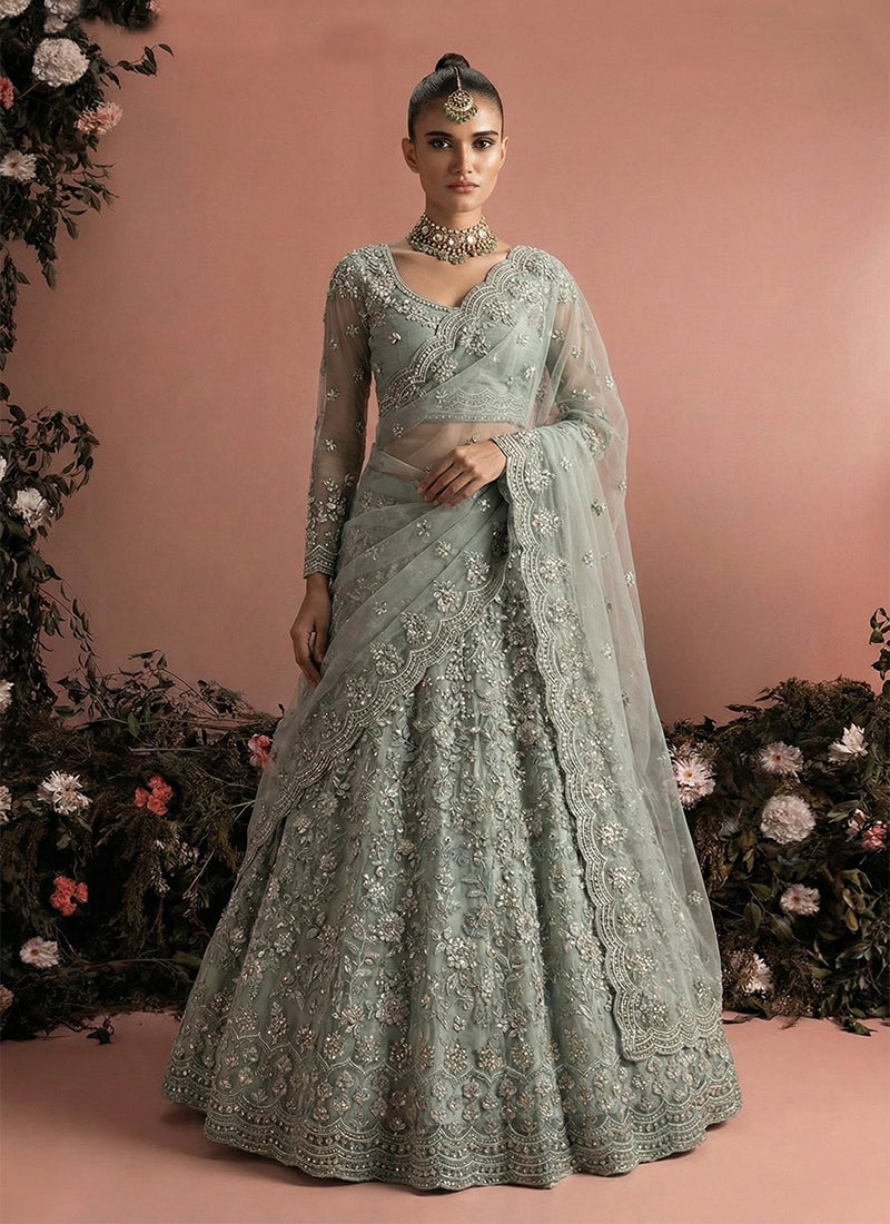 Pale Green Embroidered Traditional Lehenga Choli