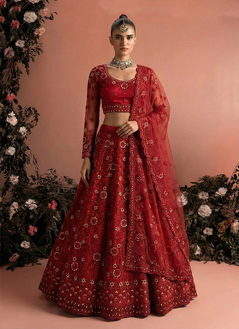 Bridal Red Embroidered Traditional Lehenga Choli