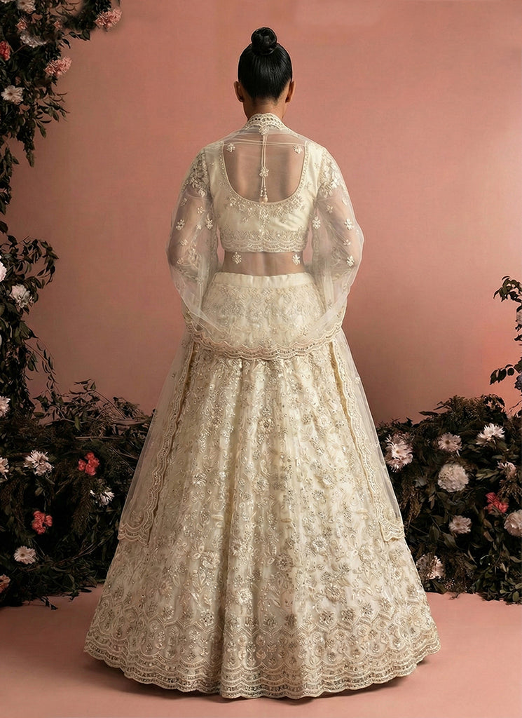 Buy Ivory White Embroidered Traditional Lehenga Choli Online | Hatkay Buy Ivory White Embroidered Traditional Lehenga Choli Online | Hatkay