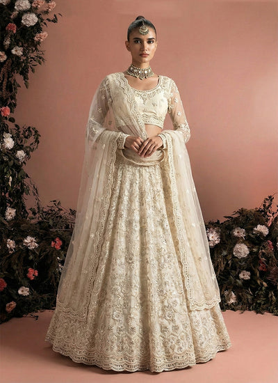 Ivory White Embroidered Traditional Lehenga Choli