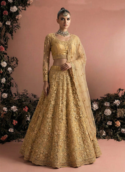 Golden Beige Embroidered Traditional Lehenga Choli