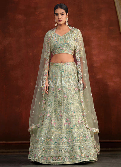 Pastel Green Multi Embroidery Lehenga Choli