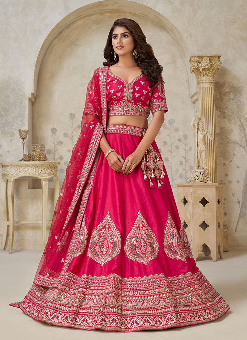 Magenta Multi Embroidery Bridal Lehenga Choli