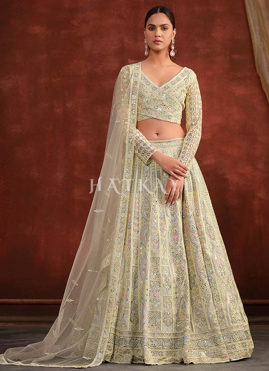 Pale Yellow Multi Embroidery Lehenga Choli