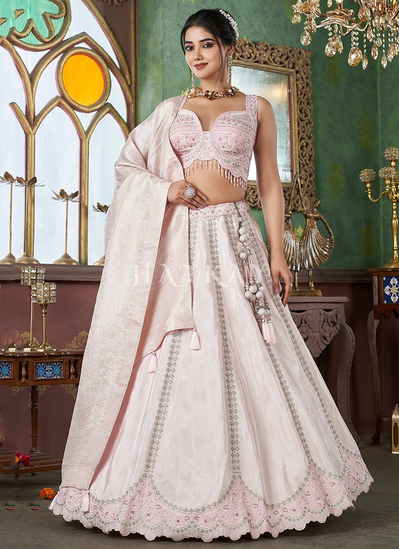 Baby Pink Embroidered Bridal Lehenga Choli
