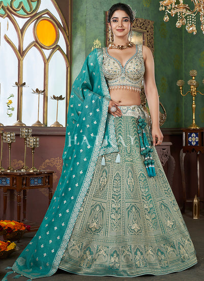Turquoise Embroidered Bridal Lehenga Choli