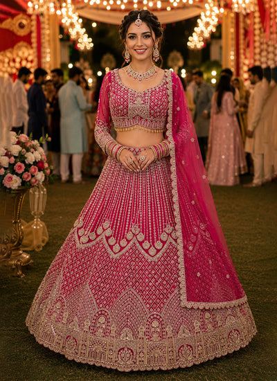 Salmon Pink Embroidery Wedding Lehenga Choli