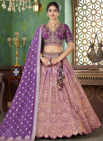 Purple Embroidered Bridal Lehenga Choli