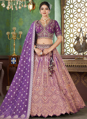 Purple Embroidered Bridal Lehenga Choli