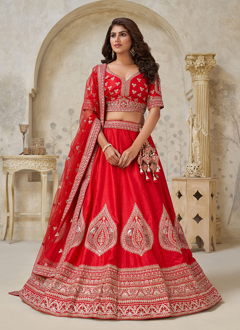 Red Multi Embroidery Bridal Lehenga Choli