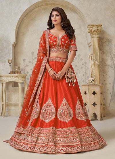 Orange Multi Embroidery Bridal Lehenga Choli