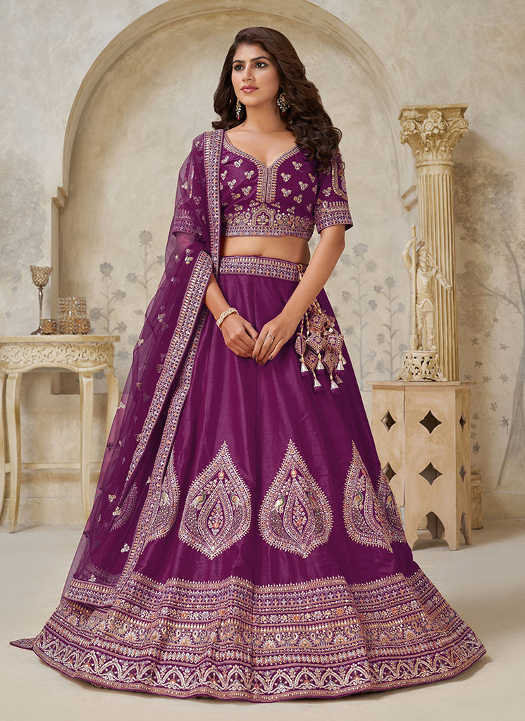 Purple Multi Embroidery Bridal Lehenga Choli