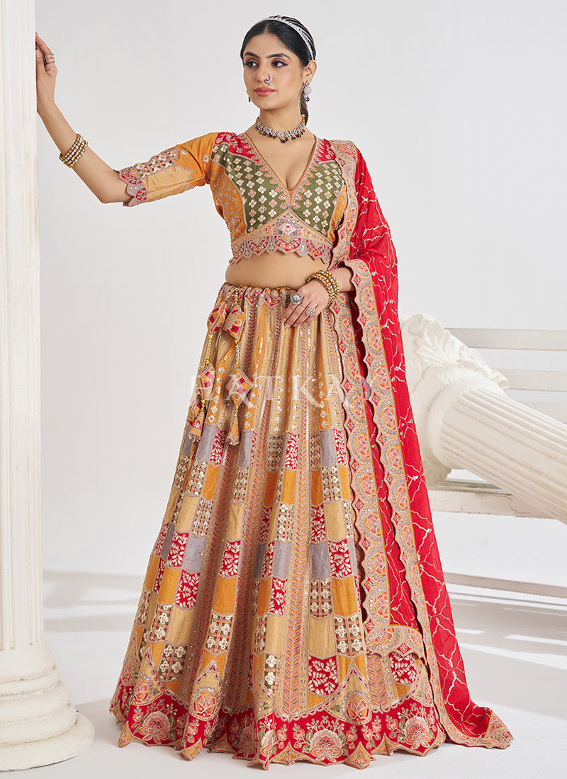Mustard Yellow Multi Embroidery Bridal Lehenga Choli