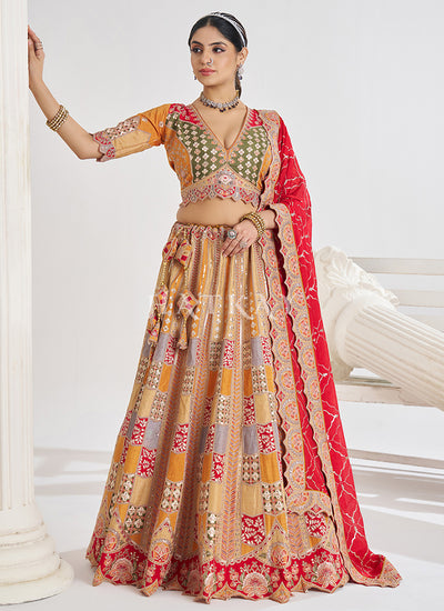 Mustard Yellow Multi Embroidery Bridal Lehenga Choli