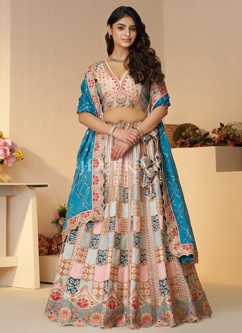 Sky Blue Multi Embroidery Bridal Lehenga Choli