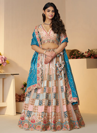 Sky Blue Multi Embroidery Bridal Lehenga Choli