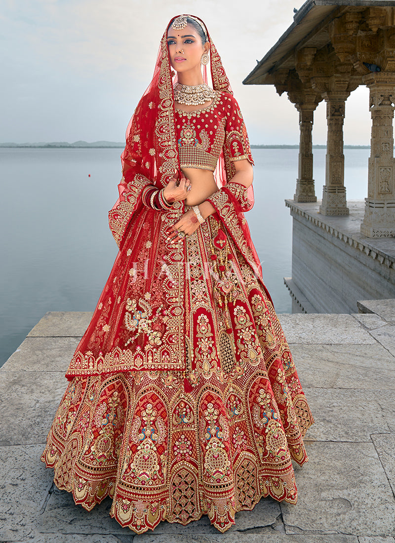 Red Golden Embroidered Traditional Lehenga Choli

