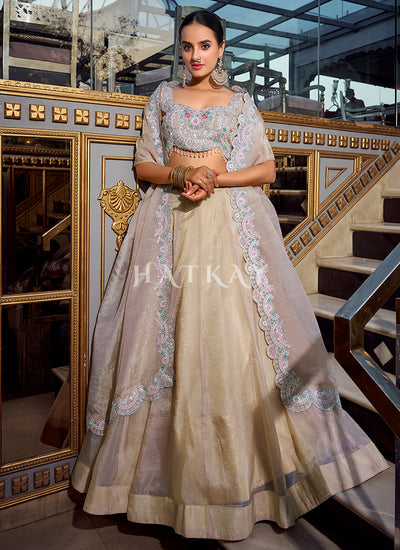 Beige Golden Multi Embroidery Wedding Lehenga Choli
