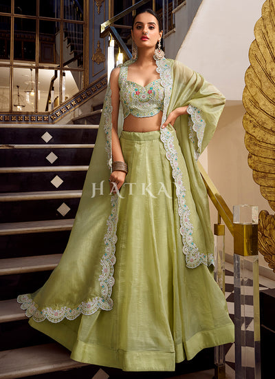 Lime Green Multi Embroidery Wedding Lehenga Choli