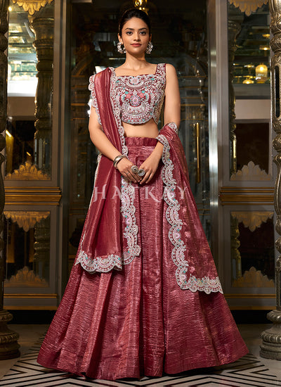 Cherry Red Multi Embroidery Wedding Lehenga Choli