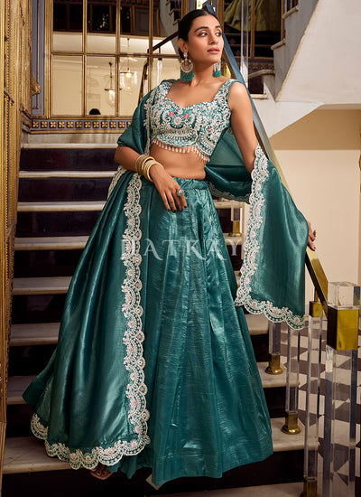Turquoise Multi Embroidery Wedding Lehenga Choli
